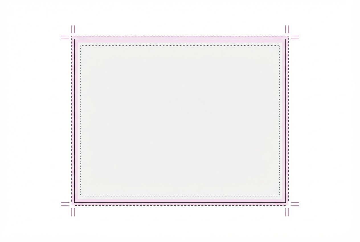 Page layout showing bleed area, trim line and safe margin