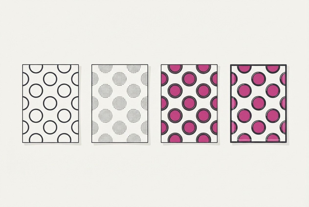 Four garment swatches each showing a different decoration texture